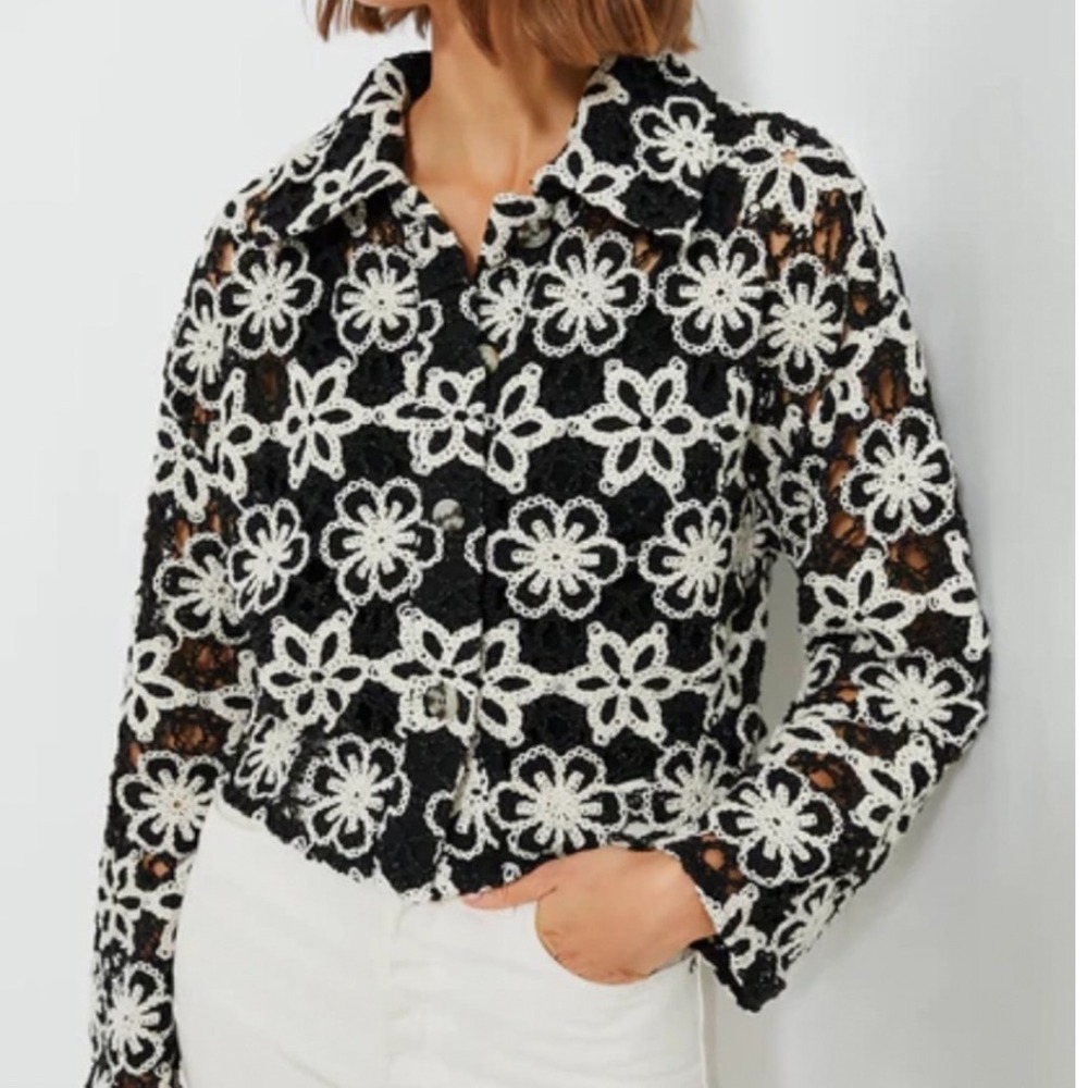 Tuckernuck Perry Crochet Jacket XS NWT Coastal Cottage Black Floral Cropped